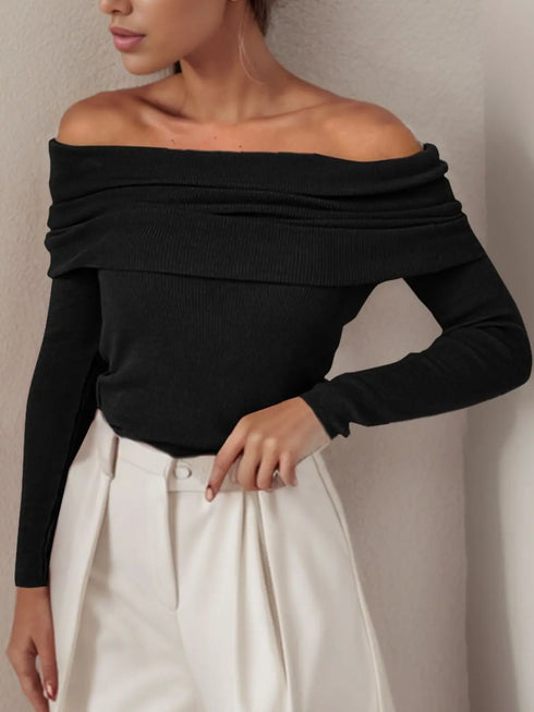 'Viatrix' Wool Knit Off-Shoulder Sweater - Celes Fashion